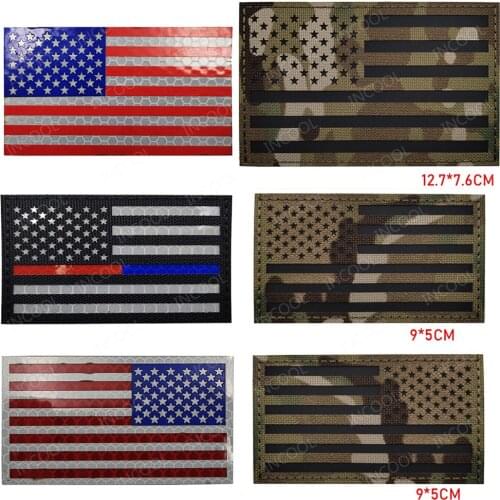 Infrared IR Reflective Flag Patches American United States US Large Flag Tactical Military Blue Line Patch Biker Fastener Badges