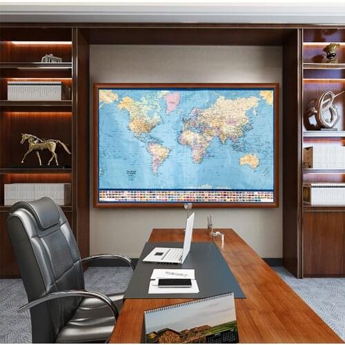 90*60cm The World Map with National Flags Printed Slik Painting Wall Art Poster Living Room Home Decoration Kids School Supplies