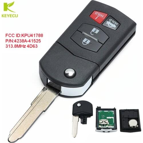 KEYECU Replacement Remote Car Key Fob 4Button 313.8MHZ 4D63 80bits for Mazda 6 2006-2008,for RX-8 2004-2011 FCC ID: KPU41788