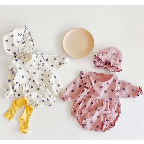 Autumn Newborn Baby Bodysuit Korean Cute Cherry Print Baby Girls Cotton Long Sleeve Jumpsuits Baby Girl Clothes