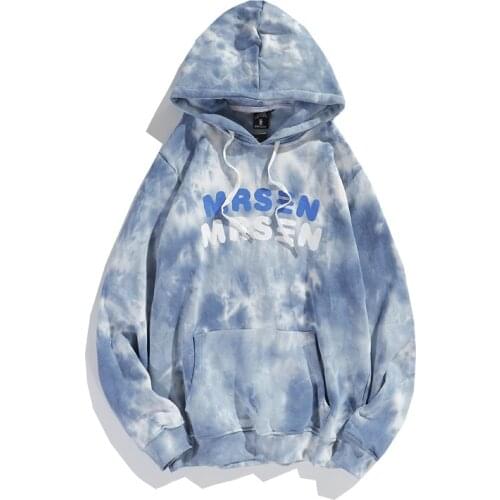 Korean Fashion Blue Tie Dye Chic Loose Hoodies Men Harajuku Sweatshirt Casual Hooded Pullover Dress Women Clothes For Teens Kpop