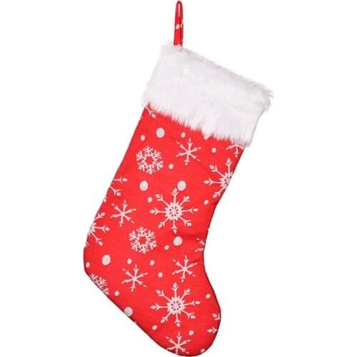 Red Christmas Stockings, 19 Inches Faux Furry Fur Plush Cuff White Snowflake Large Xmas Stocking For Holiday Decoration