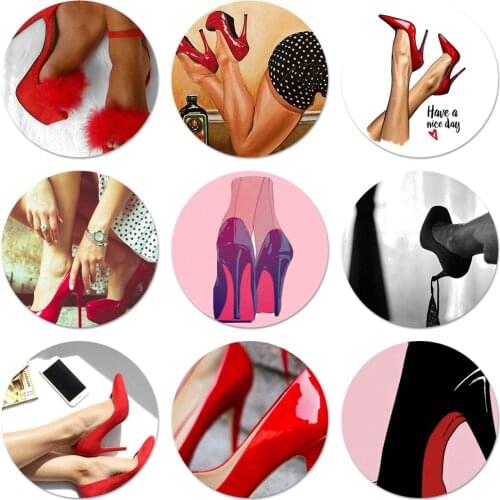 Red high heel shoes Icons Pins Badge Decoration Brooches Metal Badges For Backpack Decoration 58mm