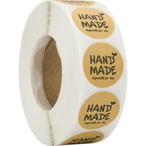 50pcs Round Natural Kraft Thank You Stickers seal labels Labels per wad Hand Made With Love Stickers Office Stationery sticke