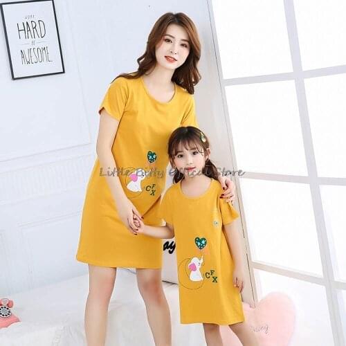 Summer Elephant Animal Cartoon Short Sleeve Cotton Night Dress for Girls Kids Sleepwear Teenage Pajamas Dress Girl Nightgown