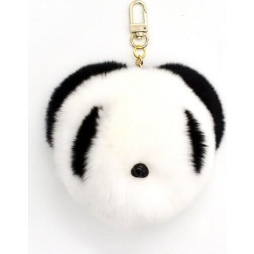 Cute designer fluffy panda keychain for crafting women jewelry accessories handbag charms gift porte clef femme key rings bulk
