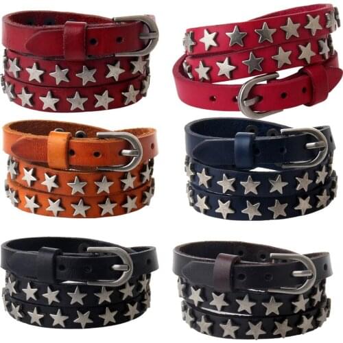 Bracelet 3 Circle Leather Wristband Adjustable Design Star Accessories Cuff Gift Men