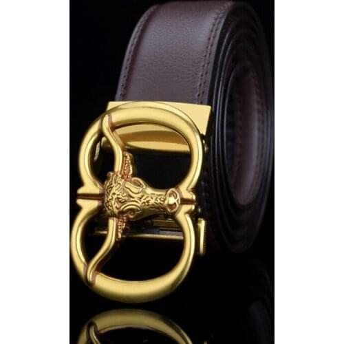 Retro mens automatic buckle leather belt personalized ox head leather belt hot sale