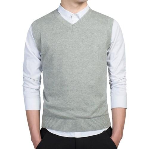 2020 Men Autumn Winter Solid Color Sleeveless V Neck Knitted Sweater Business Vest Men Clothing свитер мужской sudaderas hombre