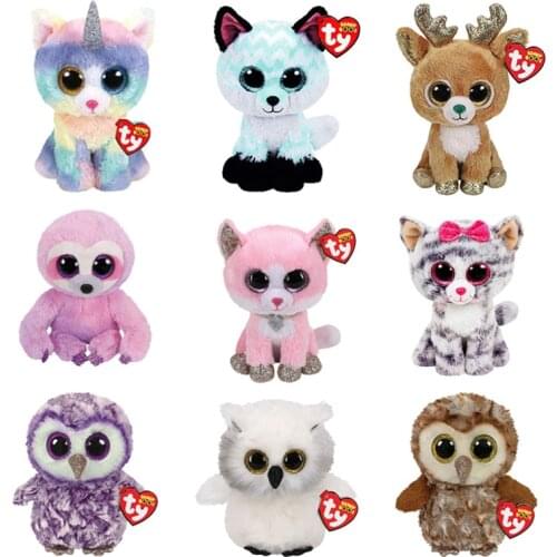 New 6''15CM Ty Beanie Big Eyes Cortana Kiki Cat Unicorn Fox Sloth Owl Plushie Cute Doll Toys Decor Child Birthday Christmas Gift