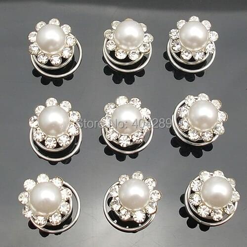 Wholesale 120Pcs White Pearl Rhinestone Wedding Bridal Hair Pin Crystals Faux Pearl Flower Swirl Bride Hair clips Twist
