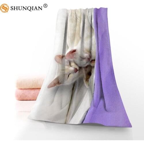 Custom cute cat Towels Microfiber Fabric Popular Face Towel/Bath Towel Size 35x75cm, 70x140cm Print your picture