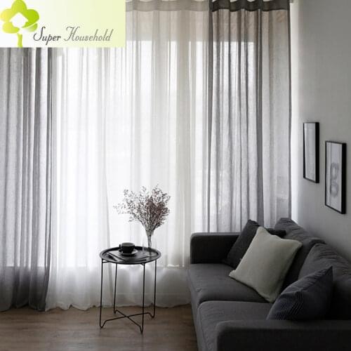 Simple Modern Solid Color Floor Sheer Curtains for Bedroom Living Room White Gauze Window Screen Fabric Finished Thick Fabric