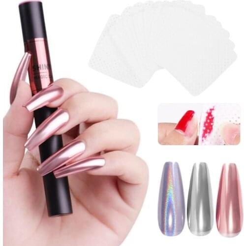 Nail Powder Cushion Pen with nail wipes Auroras Laser silver Nail Art Glitter Muticolor Chrome Holographics Nail set
