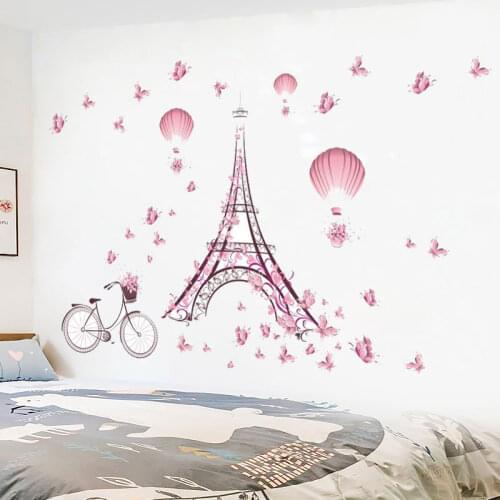 Romantic Tower Butterflies Flower Wall Stickers Home Decor Living Room Pvc Wall Decal Wedding Decoration Diy Mural Art
