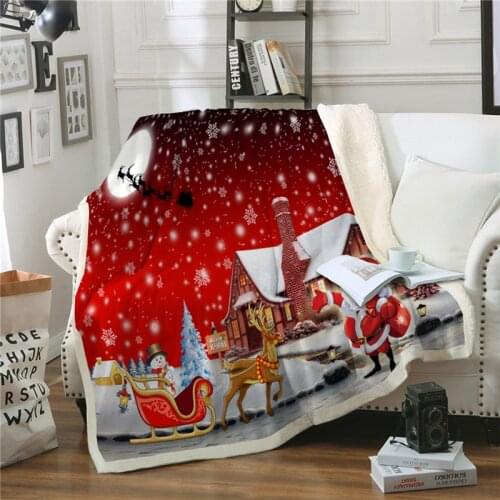 Christmas Throw Blanket Super Soft Warm Winter Sherpa Fleece Blanket Santa Claus Bedspread Bed Cover For Children Adult Sofa Car