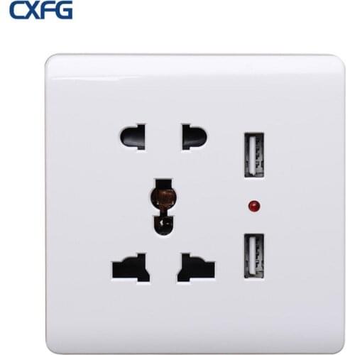 CXFG 86 Type Universal Socket, Five-Hole Wall Socket With 2 USB Power Supply, International British Standard Electric Socket