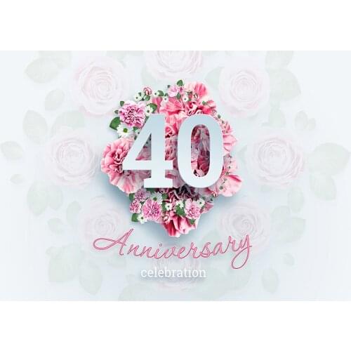 Pink Flowers 40 Anniversary Photo Backgrounds Vinyl Backdrop Photography Props for Lovers Valentines Day Birthday Photobooth