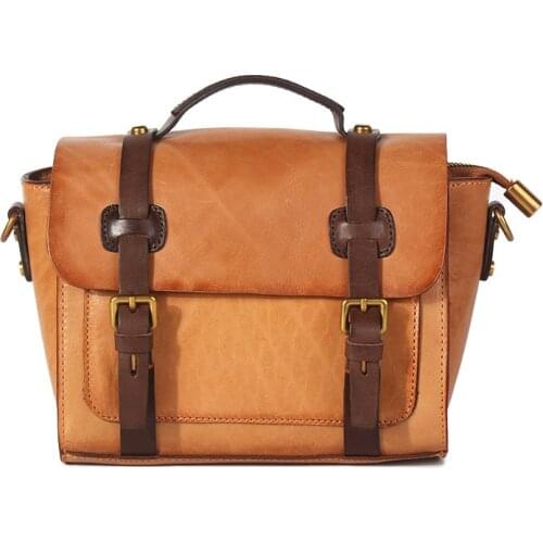 First layer veg-taned genuine leather vintage women messenger bag shoulder bag handbag 2021 luxury designer