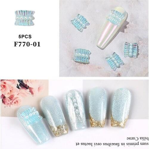 5Pcs/Set Aurora Skirts Nail Decor Accessory With Pearl Dress Charms 8.8mm 6 Colors Sweet Peplum Kilts Polish Manicure DIY