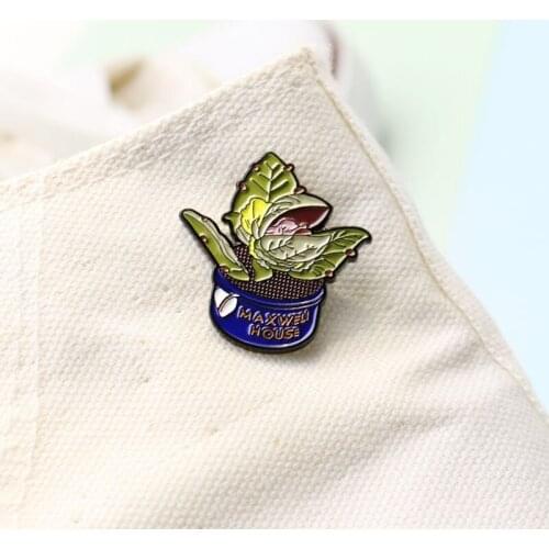 Green plant Enamel Brooch Large leaves coffee bean Flowerpot Lapel Pins Denim backpack custom Badge Personalized jewelry gift