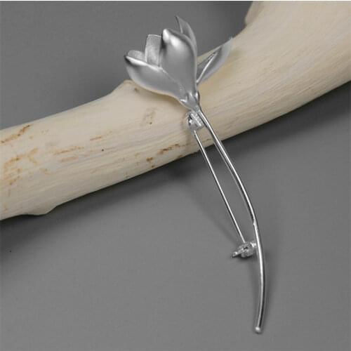 INATURE 925 Sterling Silver Large Magnolia Flower Brooches for Women Wedding Clothing Jewelry Accessories