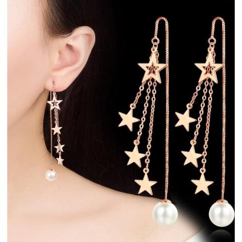 925 Sterling Silver Fashion Pearl Crystal Flower Ladies Tassel Earrings Fashion Geometric Long Tassel Drop Earrings Jewelry