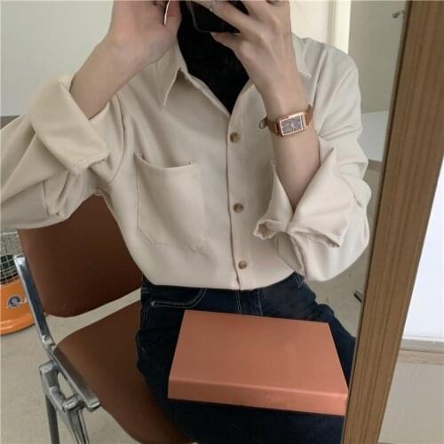 Winter Women Solid Shirt Chic Korean Office Ladies Casual Tops And Shirts Female Long Sleeves Blouses