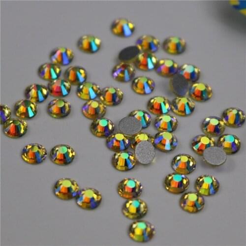 1440pcs Light yellow AB FlatBack Non HotFix Strass Nail art Rhinestone 3D Glass Round Crystal Stones For DIY Nails Decorations
