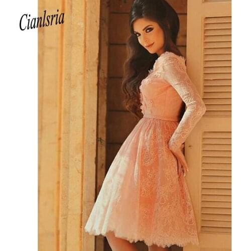 2020 V Neck Lace A Line Homecoming Dresses Long Sleeves lace Short Party Cocktail Prom Dresses