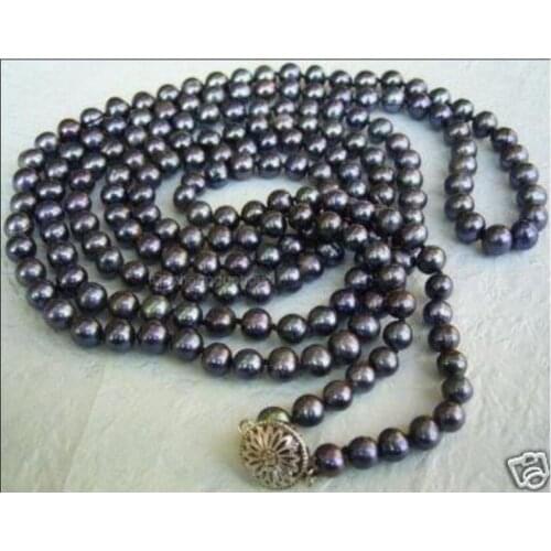50 inches long 6-7mm Black Tahitian Cultured Pearl Necklace AA^^^@^Noble style Natural Fine jewe