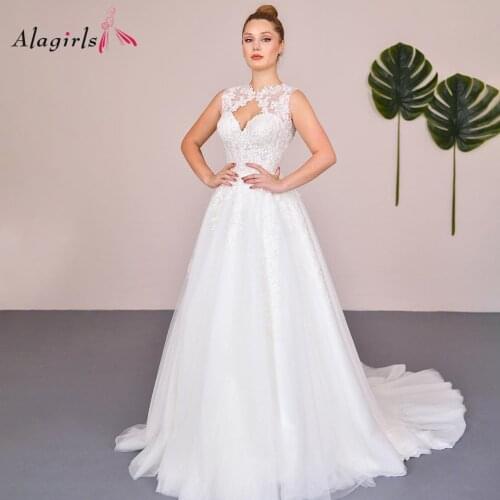 Alagirls Lace Wedding Dresses 2021 Tulle A-Line Wedding Dress Court Train Wedding Party Dress Bridal Gown vestido de festa