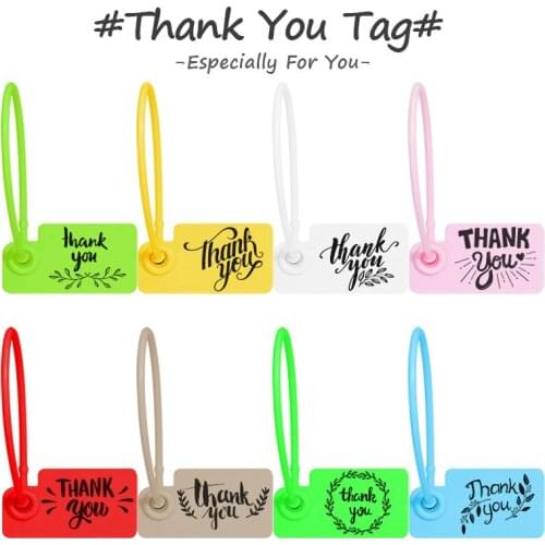 100pcs Thank You Tags Disposable Personalized Custom Plastic Security Product Gift Hang Label Tag for Wedding Favors In Stock