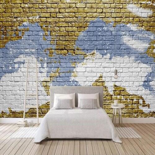 Customized large mural wallpaper 3D modern minimalist golden art brick wall abstract graffiti living room wall