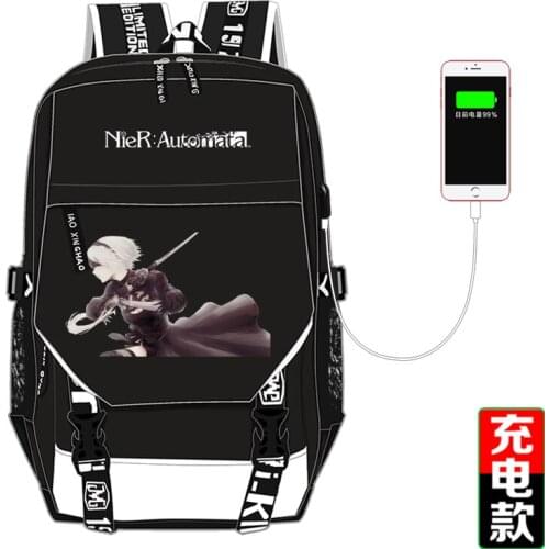 Women Backpack Game NieR:Automata Cartoon Backpack USB Charging Laptop Shoulders Bags YoRHa No. 2 Type Bookbags School Bags