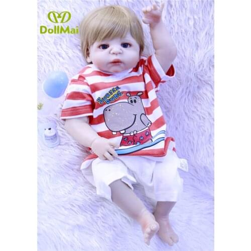 DOLLMAI 23 Inch/57cm Realistic Reborn Babies Full Silicone Lifelike Boy girl Body Baby Dolls With blue Eyes Kids Sleeping Toy