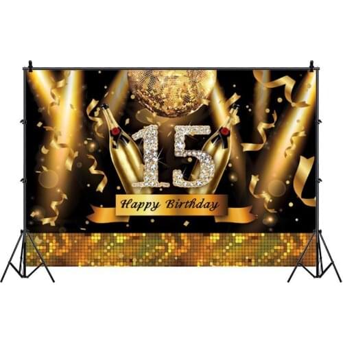 15th Birthday Party Backdrop Disco Gold Light Champagner Diamonds Shiny Photo Background Decor Banner Photo Studio Prop