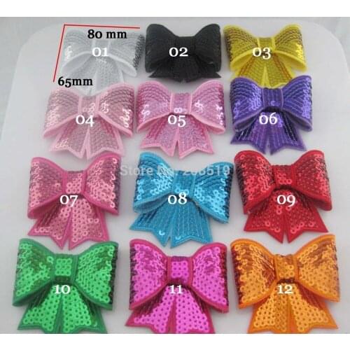 FZ0039 sequined Bow Knot Applique 80mm*65mm 48pcs mix colors Embroideried Sequin Ribbons