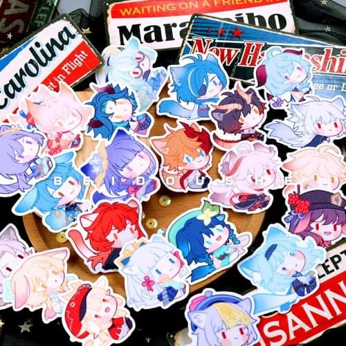 Game Genshin Impact Zhongli Klee Kaedehara Kazuha Cute Glitter Refrigerator Luggage Sticker Paster Phone DIY Scrapbook Decal