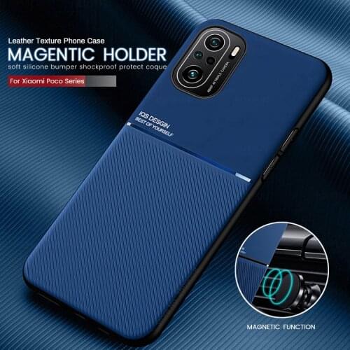 Leather tecture car magnetic holder soft bumper shockproof coque pocophone poxo poko little x3 pro f3 m3 m f x 3 nfc case covers