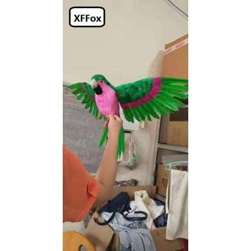 Big real life wings parrot model bird foam&feather simulation green&pink parrot doll gift about 45x60cm xf2127