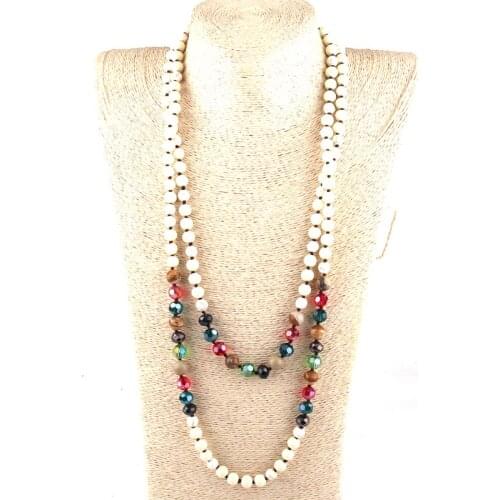 MOODPC Fashion Bohemian Jewelry 150cm Multi Crystal Glass/stone Long knotted Necklace