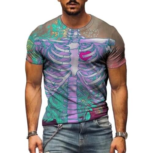 2021 Summer New Skull Head 3D Printing Mens Short-Sleeved Fashion Round Neck Digital Printing Pattern Unisex T-shirt mode homme