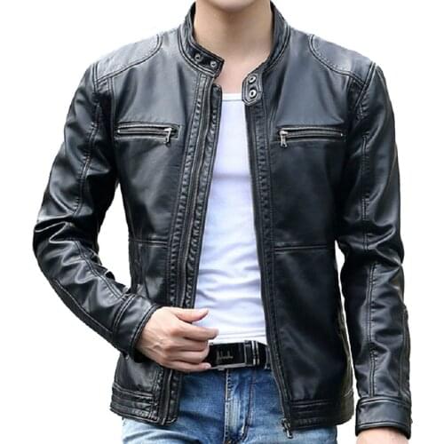 AILOOGE Brand Clothing 5XL Mens Leather Jackets Men Stand Collar Coats Male Motorcycle Leather Jacket Casual Slim