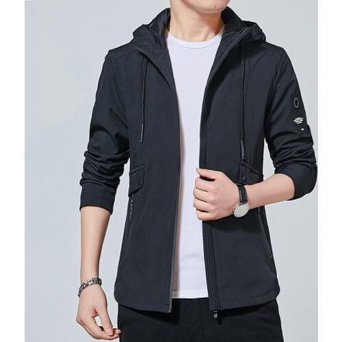 Mens Jackets Spring and Autumn Mens Hooded Casual Jackets Slim Pure Color Hooded Sportswear Mens All-match Fashion Coat