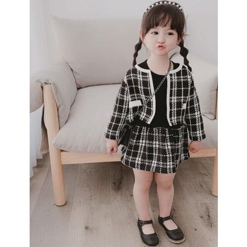 2 3 4 5 6 Years Toddler Girls Sets Spring Autumn Fashion Korean Dress Plaid Jacket 2pcs Kids Clothing Children Suits New 2020