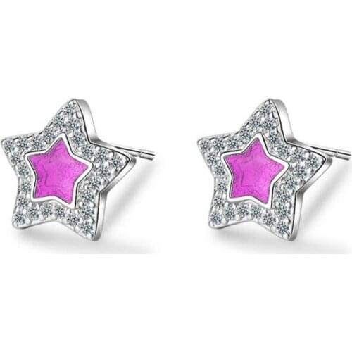 New Sweet Temperament Fashion 925 Sterling Silver Jewelry Five-pointed Stars Exquisite Crystal Women Stud Earrings SE726