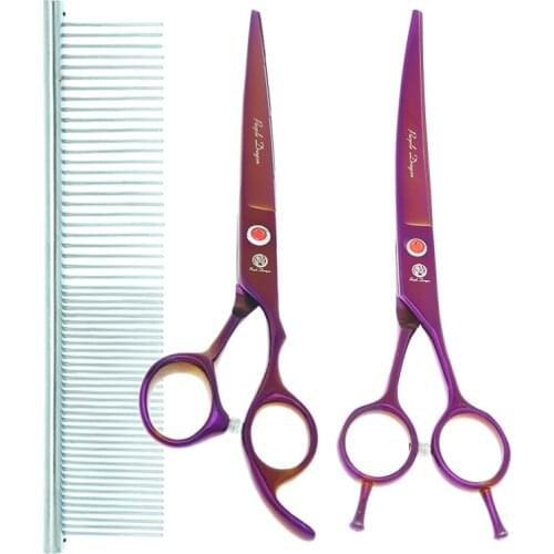 Purple Dragon 7 inch Pet Scissors Dog Grooming Clipper Sharp Cutting Thinning Curved Shears Animal Hair Cut Tool Forceps B0022B