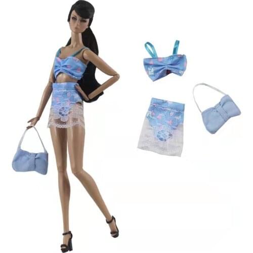 Charming Blue Lace 1/6 BJD Clothes for Barbie Doll Clothes Princess Outfits Bra Top Bottom bag 11.5" Dollhouse Accessories Gifts