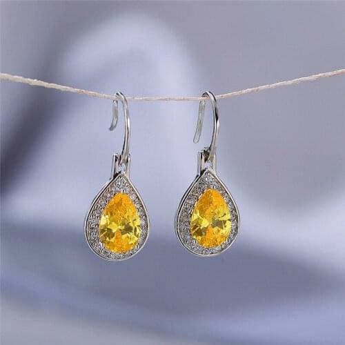 Charm Female Rainbow Geometry Dangle Earring Classic Gold Silver Color Wedding Earring Cute Zircon Stone Drop Earrings For Women